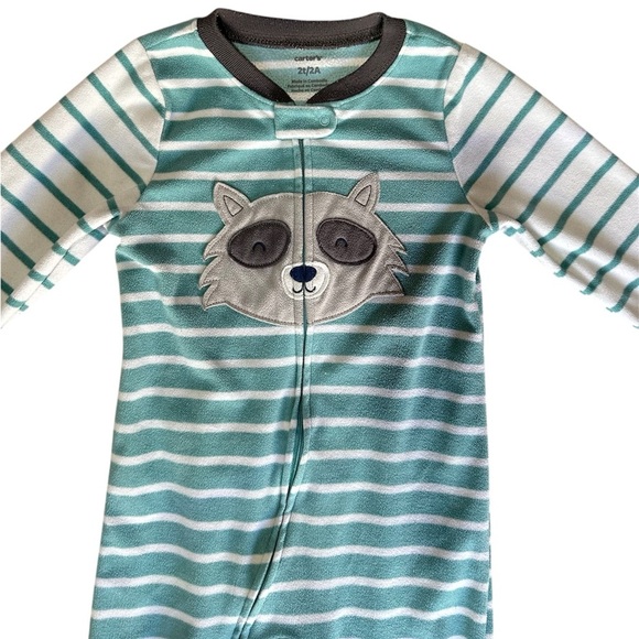 Carter’s Blue Raccoon Fleece Zip Footed Onesie Pj’s 2T Boys - Picture 2 of 5